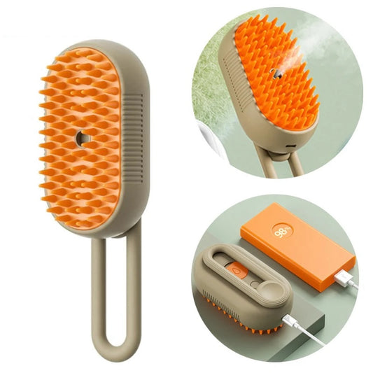 🐾 GlowPet SteamGroom 3X – 3-in-1 Rechargeable Steam Brush for Cats & Pets