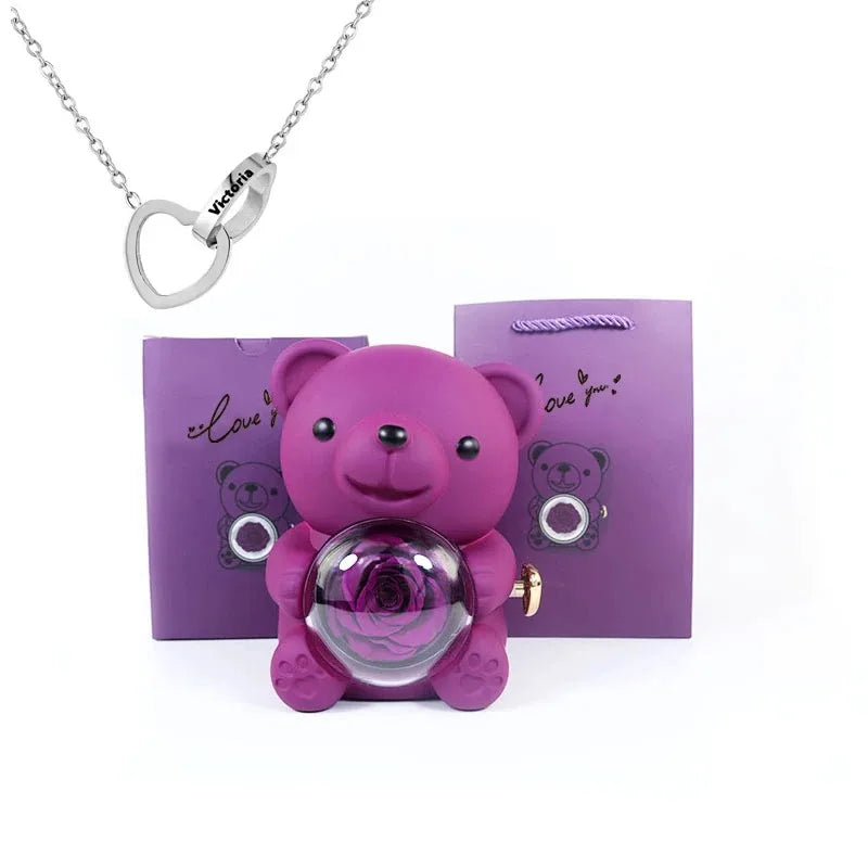 🌹 GlowGift RoseTreasure Box – Eternal Rose Teddy Bear with Rotating Jewelry Surprise
