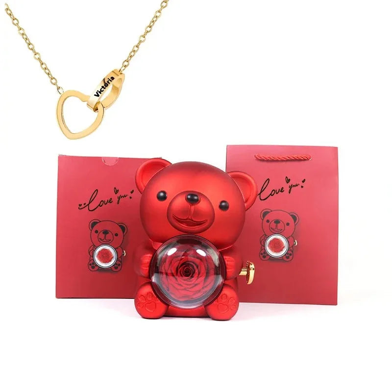 🌹 GlowGift RoseTreasure Box – Eternal Rose Teddy Bear with Rotating Jewelry Surprise