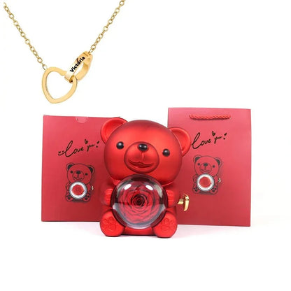 🌹 GlowGift RoseTreasure Box – Eternal Rose Teddy Bear with Rotating Jewelry Surprise