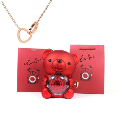 🌹 GlowGift RoseTreasure Box – Eternal Rose Teddy Bear with Rotating Jewelry Surprise