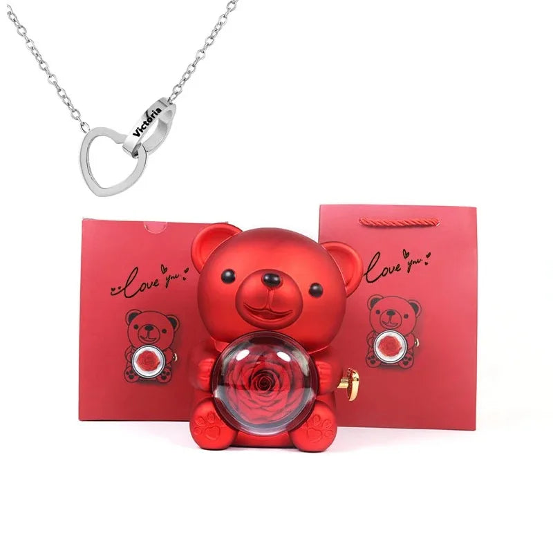 🌹 GlowGift RoseTreasure Box – Eternal Rose Teddy Bear with Rotating Jewelry Surprise
