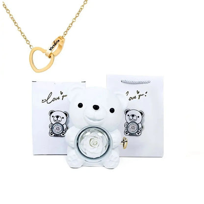 🌹 GlowGift RoseTreasure Box – Eternal Rose Teddy Bear with Rotating Jewelry Surprise