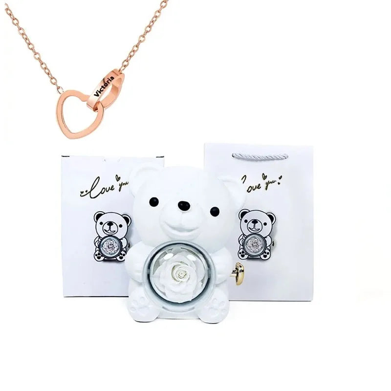 🌹 GlowGift RoseTreasure Box – Eternal Rose Teddy Bear with Rotating Jewelry Surprise