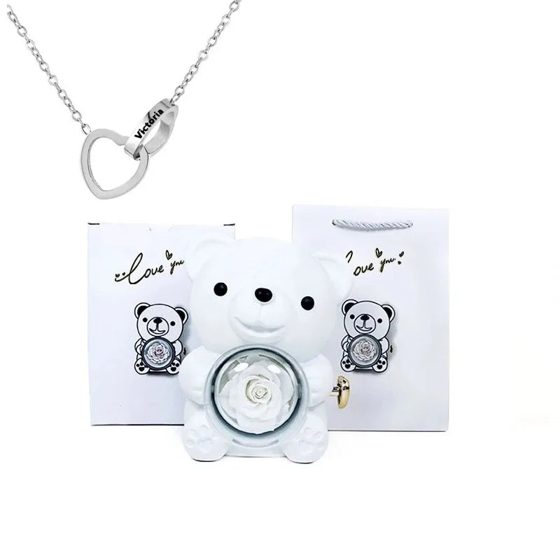 🌹 GlowGift RoseTreasure Box – Eternal Rose Teddy Bear with Rotating Jewelry Surprise