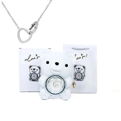 🌹 GlowGift RoseTreasure Box – Eternal Rose Teddy Bear with Rotating Jewelry Surprise