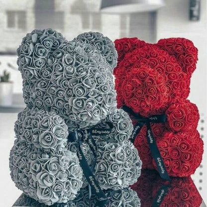 🌹 GlowGift RoseBear Luxe – 16" Handmade Rose Teddy Bear with Display Box