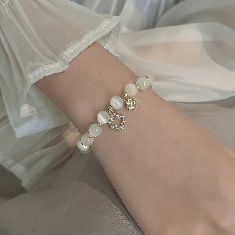✨ GlowCharm FortunaBloom – Natural Crystal & White Opal Bracelet