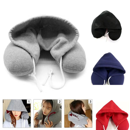🛫 GlowTravel HoodRest – Memory Foam Neck Pillow with Hood & Eye Mask