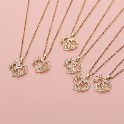 💛 GlowLuxe HeartBloom Initial Necklace – Custom Letter Gold Heart Pendant with Floral Design