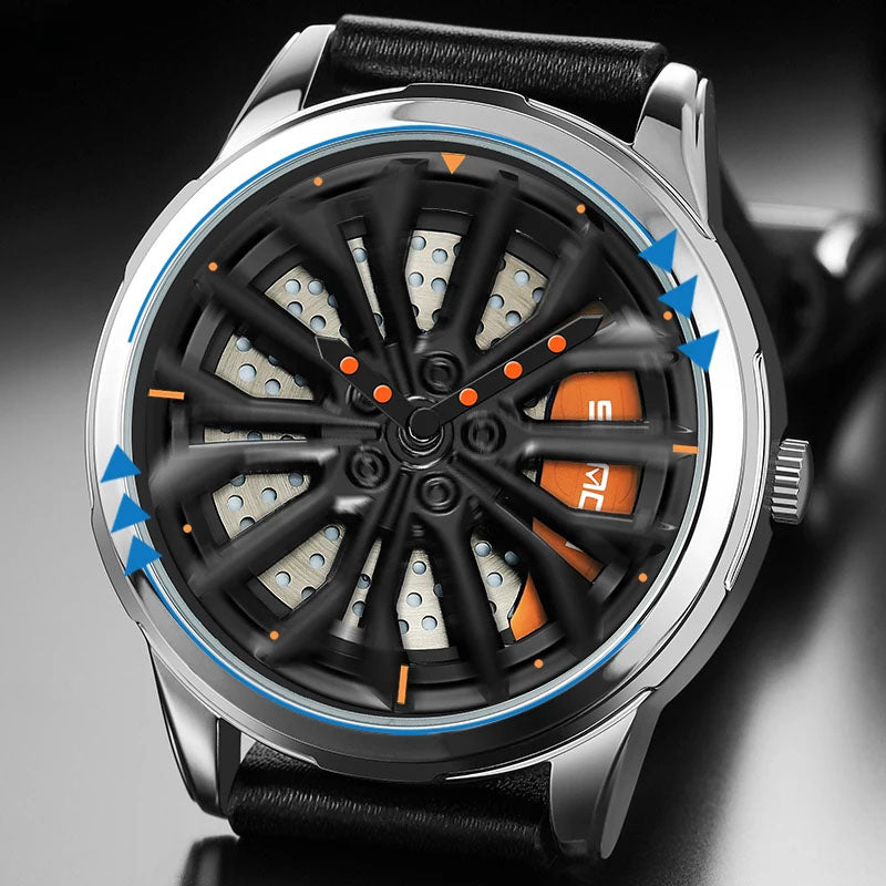 ⌚ GlowDrive RimWatch – 360° Spinning Sport Watch Inspired by Car Rims