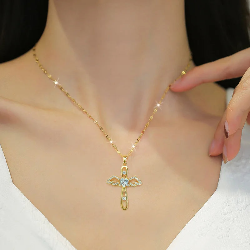 GlowCharm RadiantCross – Unisex Zircon-Encrusted Pendant Necklace