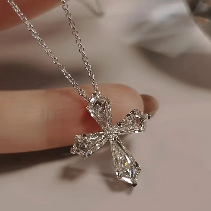 ✨ GlowCharm EleganceCross – Huitan Crystal-Encrusted Necklace for Women