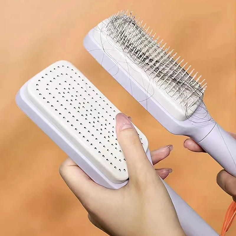 💆 GlowBrush CleanEase – Self-Cleaning Anti-Static Hairbrush with Scalp Massage Cushion