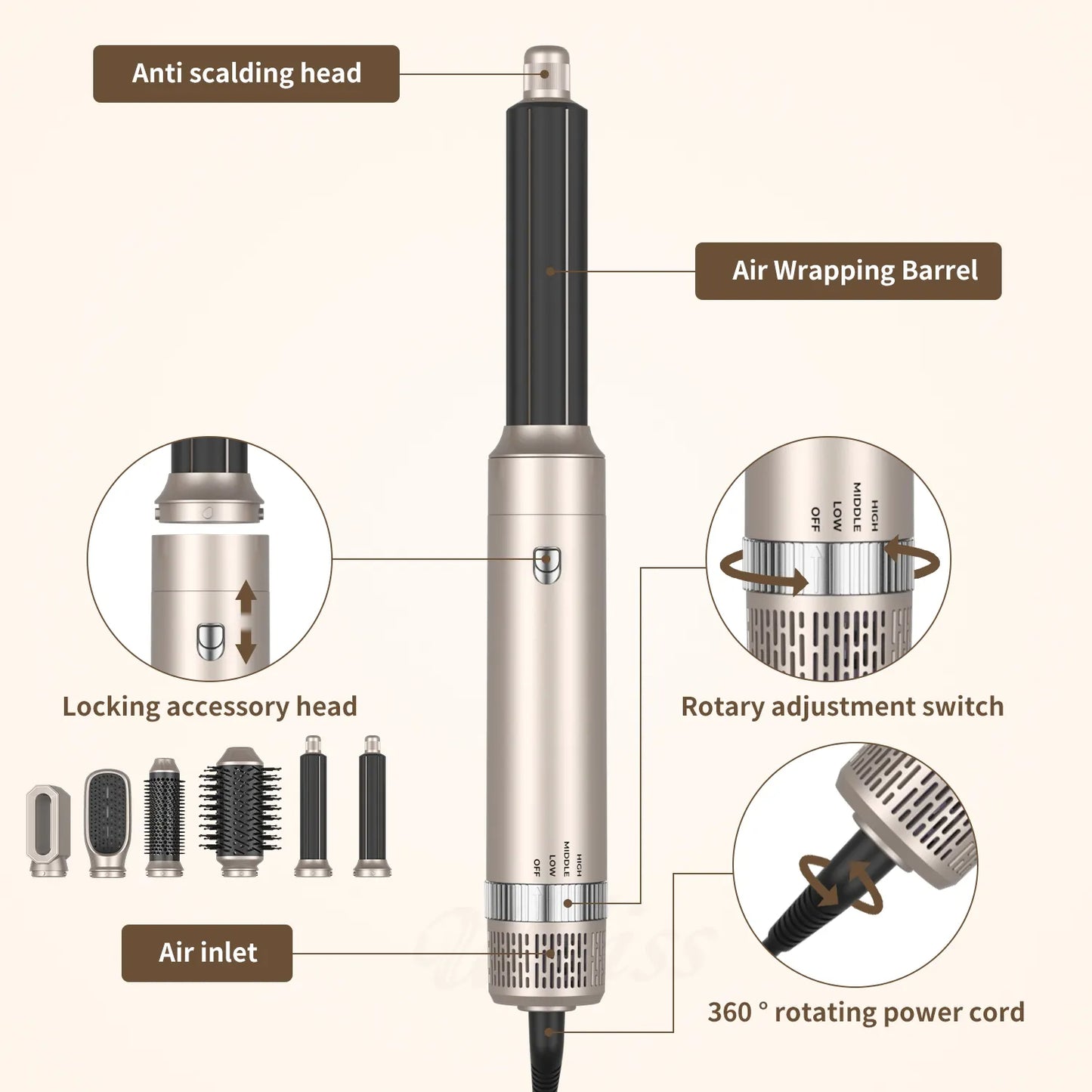 💨 GlowStyle AirMaster 6X – 6-in-1 Hair Dryer Brush & Volumizer
