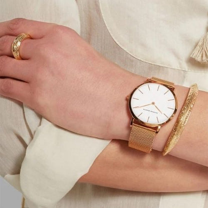 ⌚ GlowTime NoirElegance – Black & Rose Gold Minimalist Dress Watch