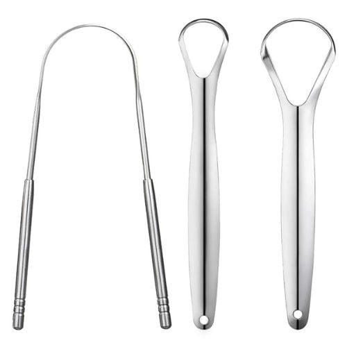 👅 GlowCare PureTongue – Stainless Steel Tongue Scraper with Double Handle Grip