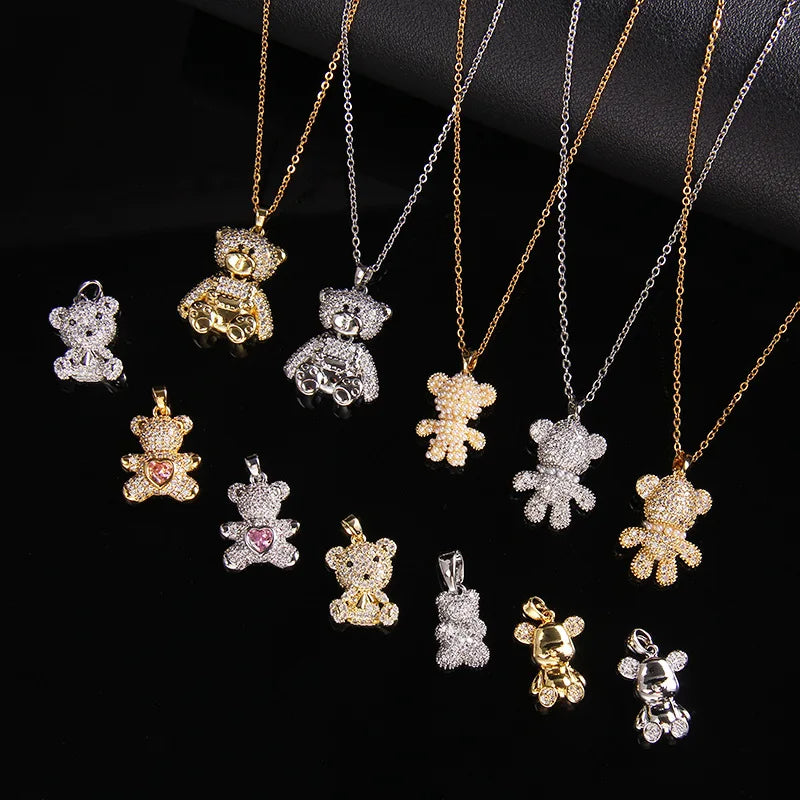 🐻 GlowLuxe BearGleam Necklace – Stainless Steel Bear Pendant with Sparkling Zircon