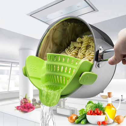 GlowKitchen ClipDrain – Universal Silicone Clip-On Pot Strainer