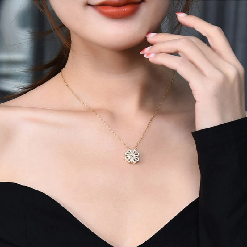 💖 GlowCharm AmoraClover – Folding Heart & Four-Leaf Clover Magnetic Pendant