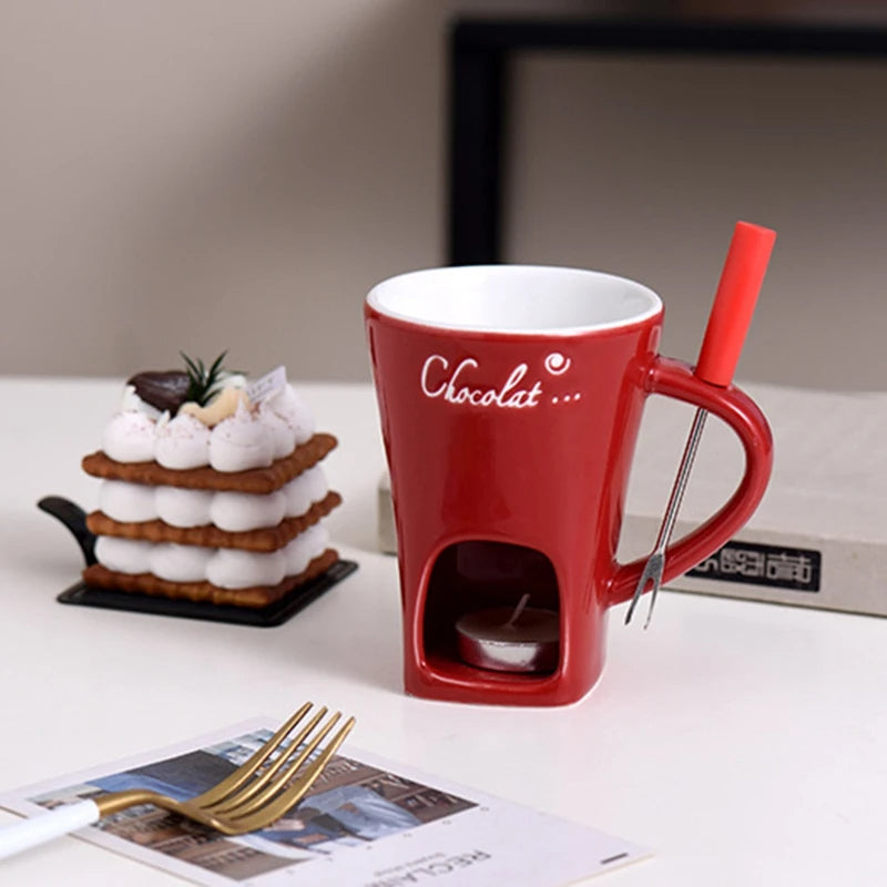 🍫 GlowHome FondueFlame – 130ML Ceramic Fondue Mug with Candle-Heating Base