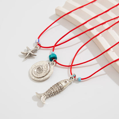 Small fish shell pendant, collarbone chain, stacked wind disk, bead, multi-layer necklace for women