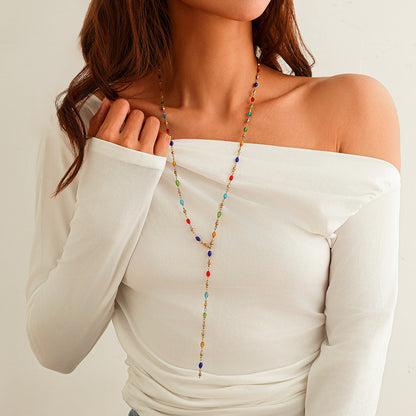 Fashionable tassel Y-shaped chain necklace for women, simple and multi-layered oil dripping bead collarbone chain