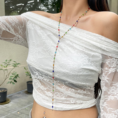 Fashionable tassel Y-shaped chain necklace for women, simple and multi-layered oil dripping bead collarbone chain