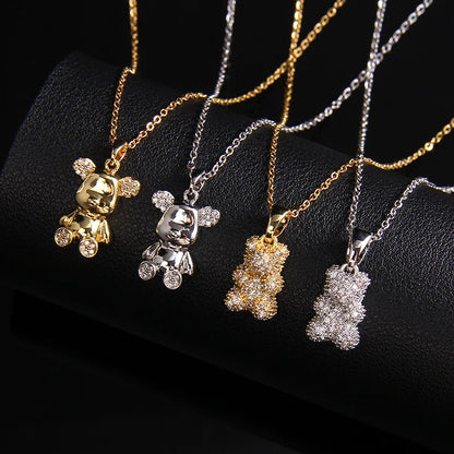 🐻 GlowLuxe BearGleam Necklace – Stainless Steel Bear Pendant with Sparkling Zircon