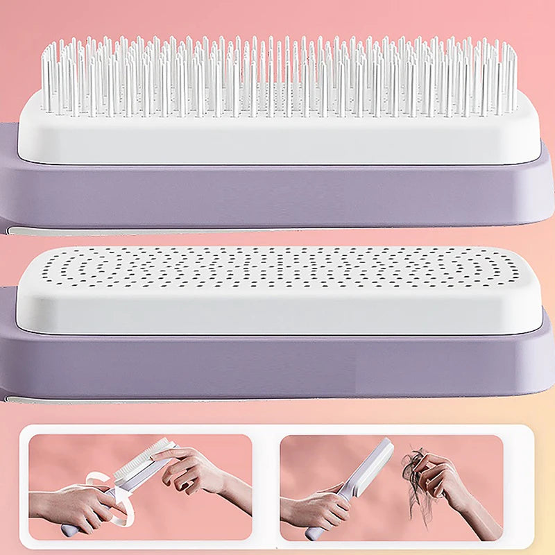 💆 GlowBrush CleanEase – Self-Cleaning Anti-Static Hairbrush with Scalp Massage Cushion