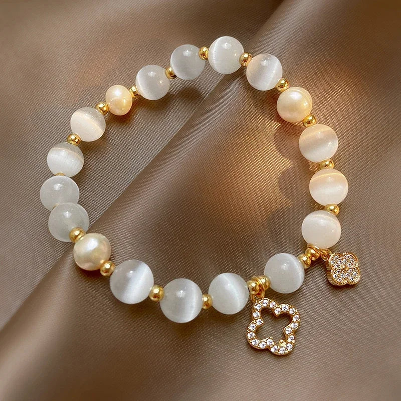 ✨ GlowCharm FortunaBloom – Natural Crystal & White Opal Bracelet