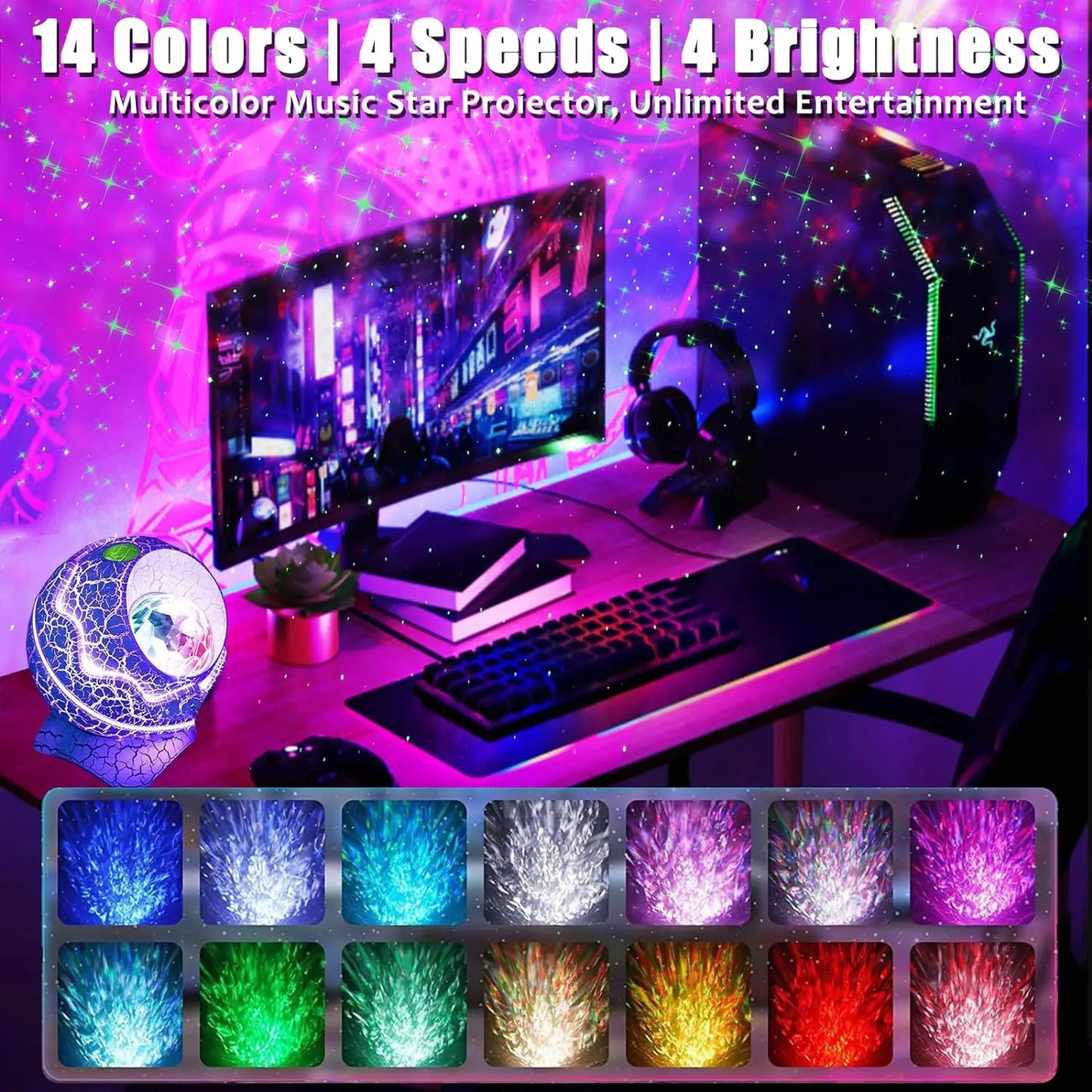🦖 GlowHome GalaxyEgg™ – Dinosaur Egg Star Projector with Bluetooth Speaker & White Noise