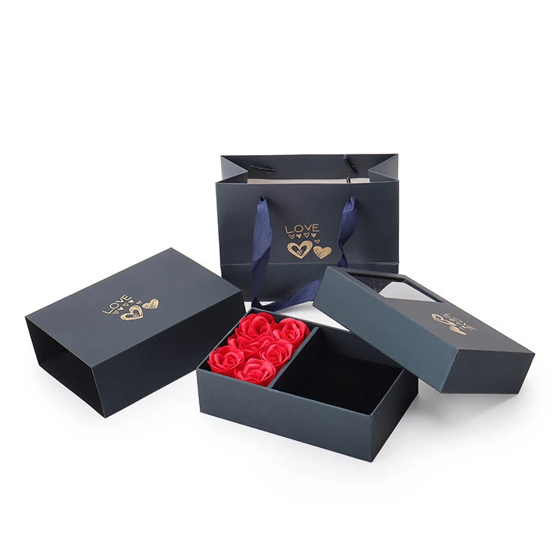 🌹 GlowLuxe LoveBloom Gift Box – Rose Keepsake with Four-Leaf Heart Necklace