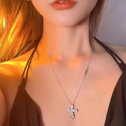 ✨ GlowCharm EleganceCross – Huitan Crystal-Encrusted Necklace for Women