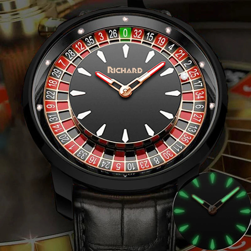 🎰 GlowTime CasinoSpin – NH35 Automatic Mechanical Watch with Functional Roulette Dial