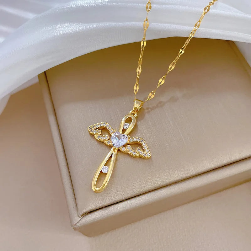 GlowCharm RadiantCross – Unisex Zircon-Encrusted Pendant Necklace