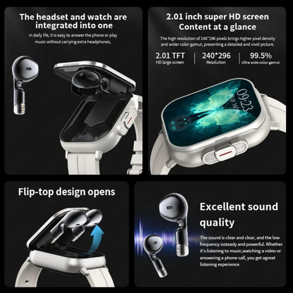 ⌚🎧 GlowTech SyncWear Duo – 2-in-1 Smartwatch with Built-In Bluetooth Earbuds