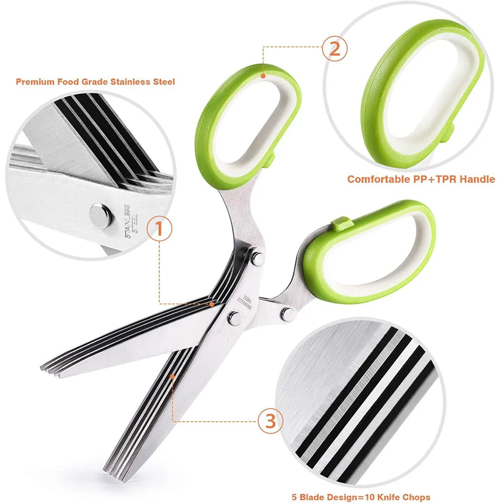 ✂️ GlowChop FiveBlade – Multipurpose Herb Scissors Set