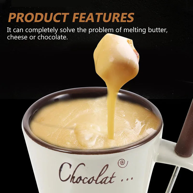 🍫 GlowHome FondueFlame – 130ML Ceramic Fondue Mug with Candle-Heating Base