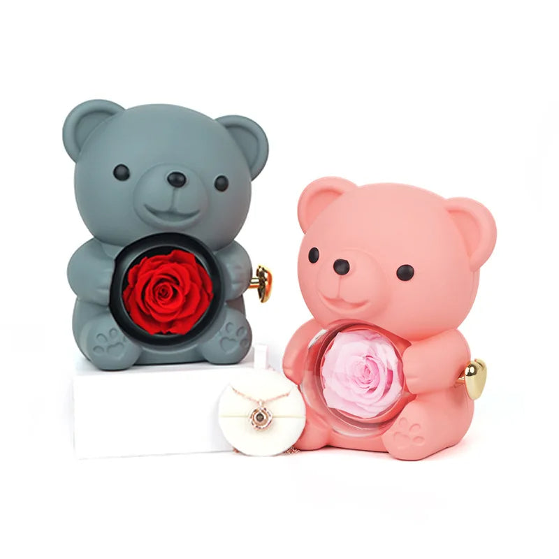 🌹 GlowGift RoseTreasure Box – Eternal Rose Teddy Bear with Rotating Jewelry Surprise
