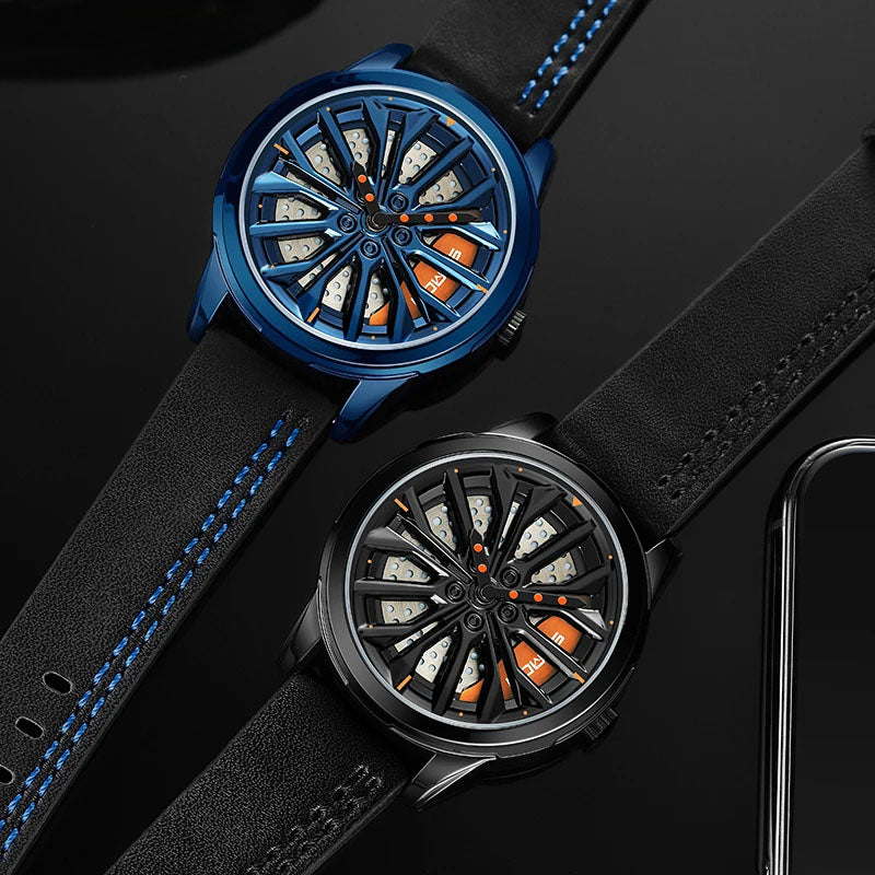⌚ GlowDrive RimWatch – 360° Spinning Sport Watch Inspired by Car Rims