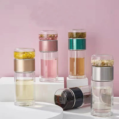 🍵 GlowSip InfuseGlass – Double-Layer Tea Infuser Bottle