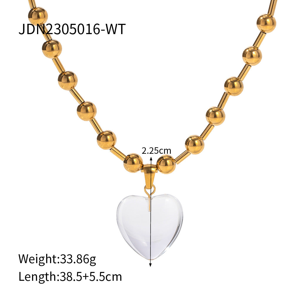 Round bead transparent heart pendant necklace for girls simple bead design niche women