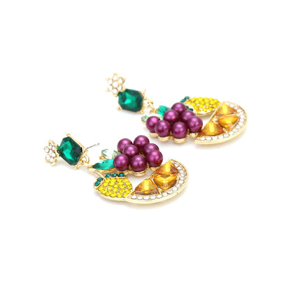 European and American Creative Countryside Style Grape Lemon Pearl Flower Earrings Exaggerated Fruit Flower Earrings Female