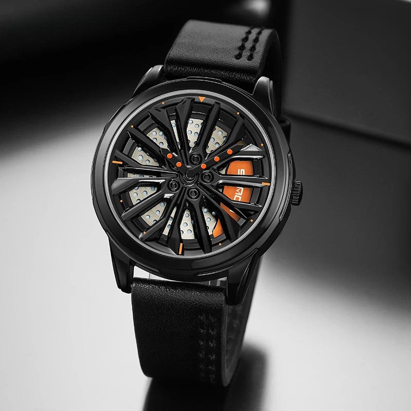 ⌚ GlowDrive RimWatch – 360° Spinning Sport Watch Inspired by Car Rims