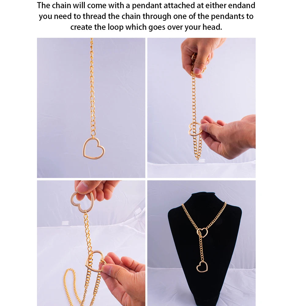 ❤️ GlowLuxe HeartTease Slip Chain Necklace – Adjustable Seductive Statement Choker