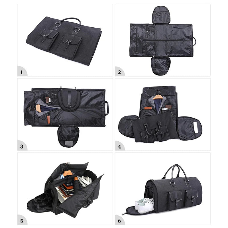 🧳 GlowTravel JetForm 2-in-1 – Convertible Duffel & Hanging Garment Bag (PU Leather, Carry-On Size)