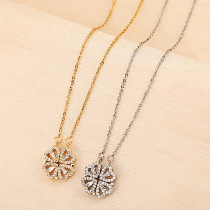 💖 GlowCharm AmoraClover – Folding Heart & Four-Leaf Clover Magnetic Pendant