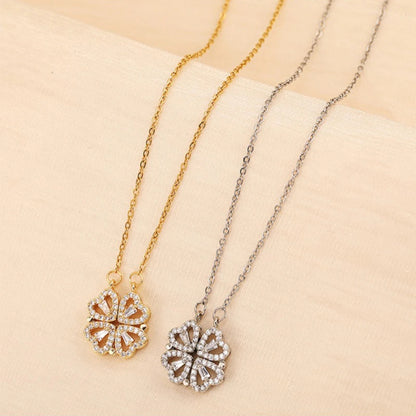 💖 GlowCharm AmoraClover – Folding Heart & Four-Leaf Clover Magnetic Pendant