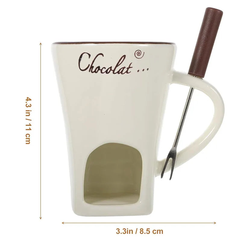 🍫 GlowHome FondueFlame – 130ML Ceramic Fondue Mug with Candle-Heating Base